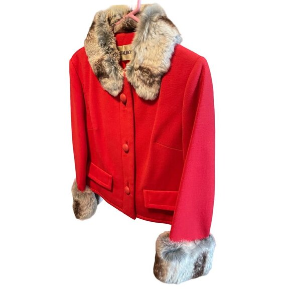 Vintage 60s Jack Feit Red Fitted Fur Trimmed Short Cropped Mod Blazer Jacket - Picture 3 of 12